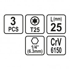 65495 STHOR Set 3 biti profil Torx T25, prindere h..